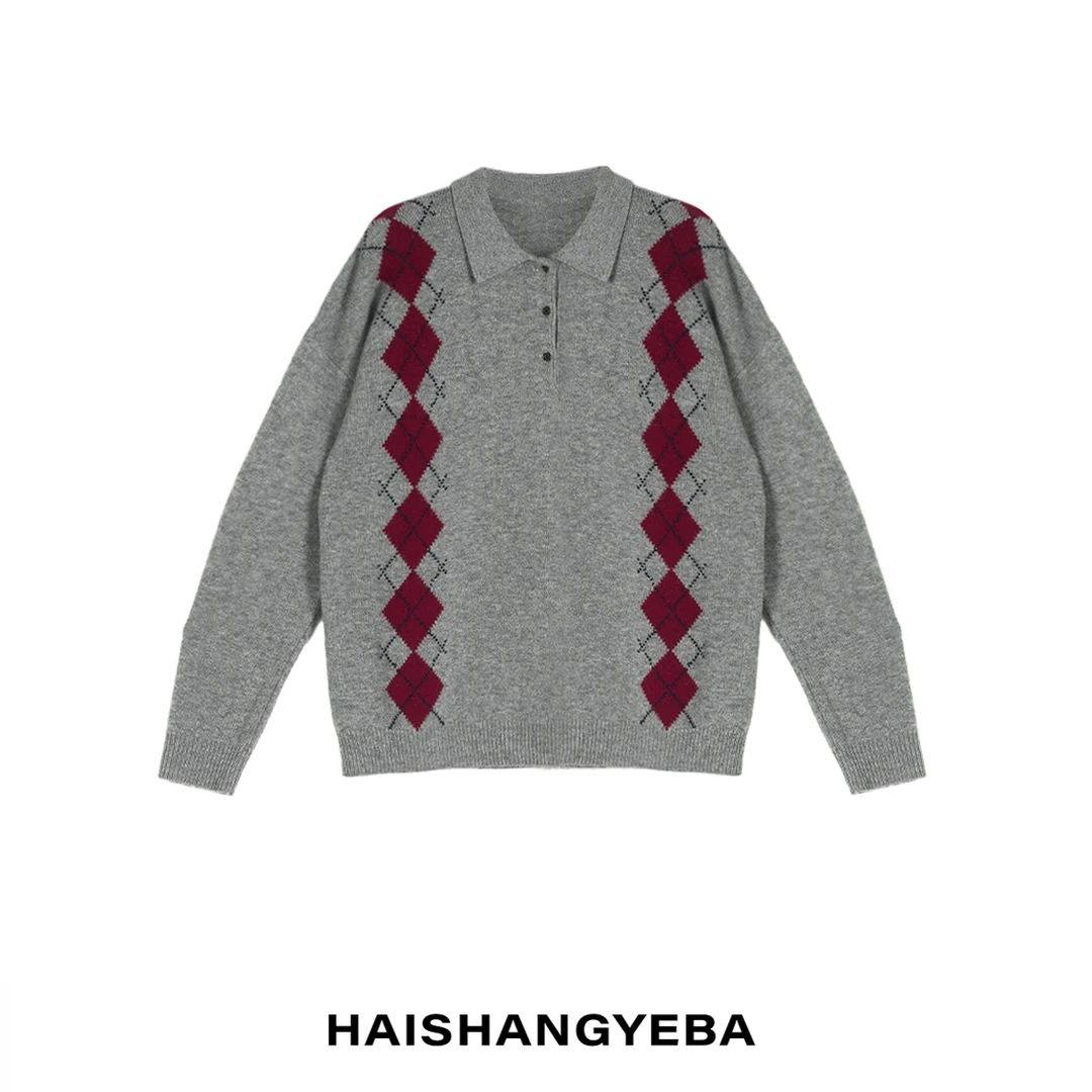 【海上叶爸】新款2025秋冬百搭羊毛polo领套头宽松休闲毛衣