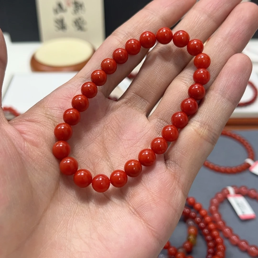 南红玛瑙未镶嵌手串原矿南红锦红7mm