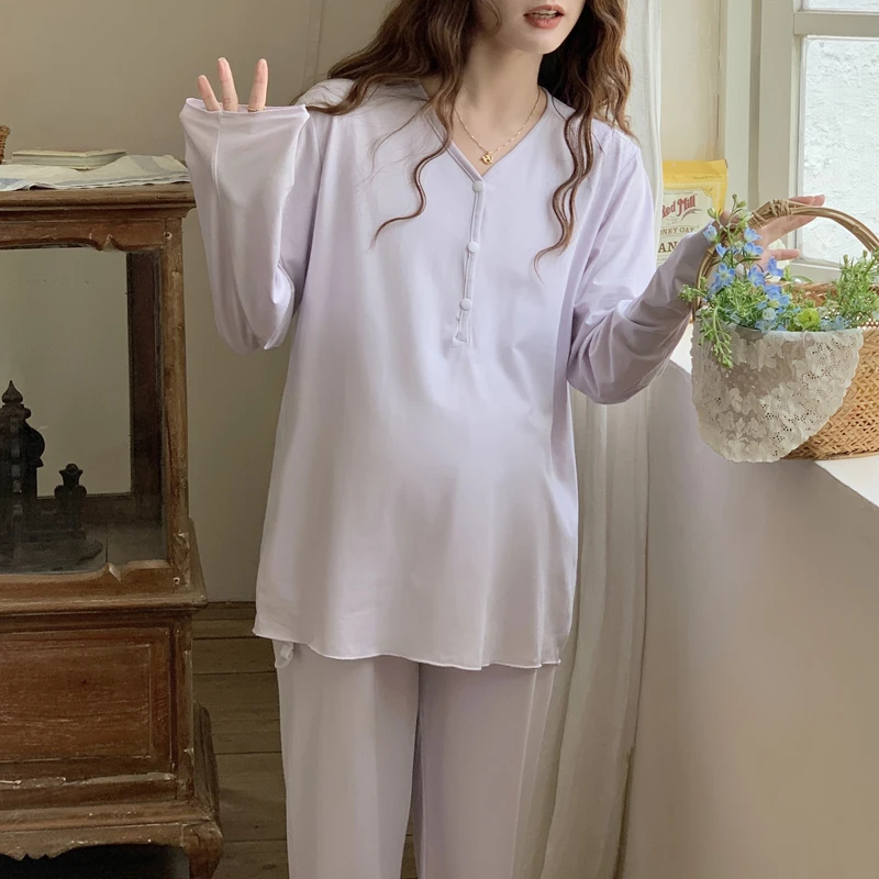 莫代尔月子服夏季薄款产后大码待产孕妇睡衣自带胸垫产妇哺乳喂奶