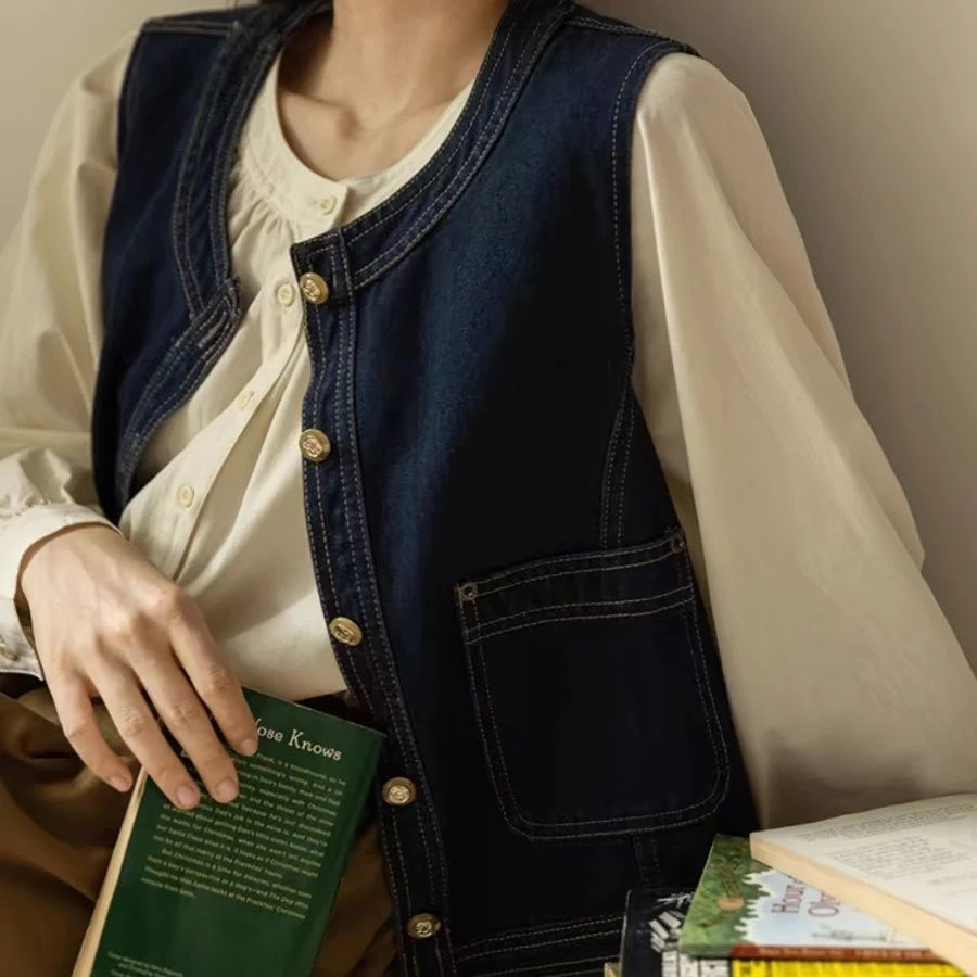 小香风毛边牛仔马甲外套女春秋设计感洋气叠穿无袖坎肩背心上衣潮