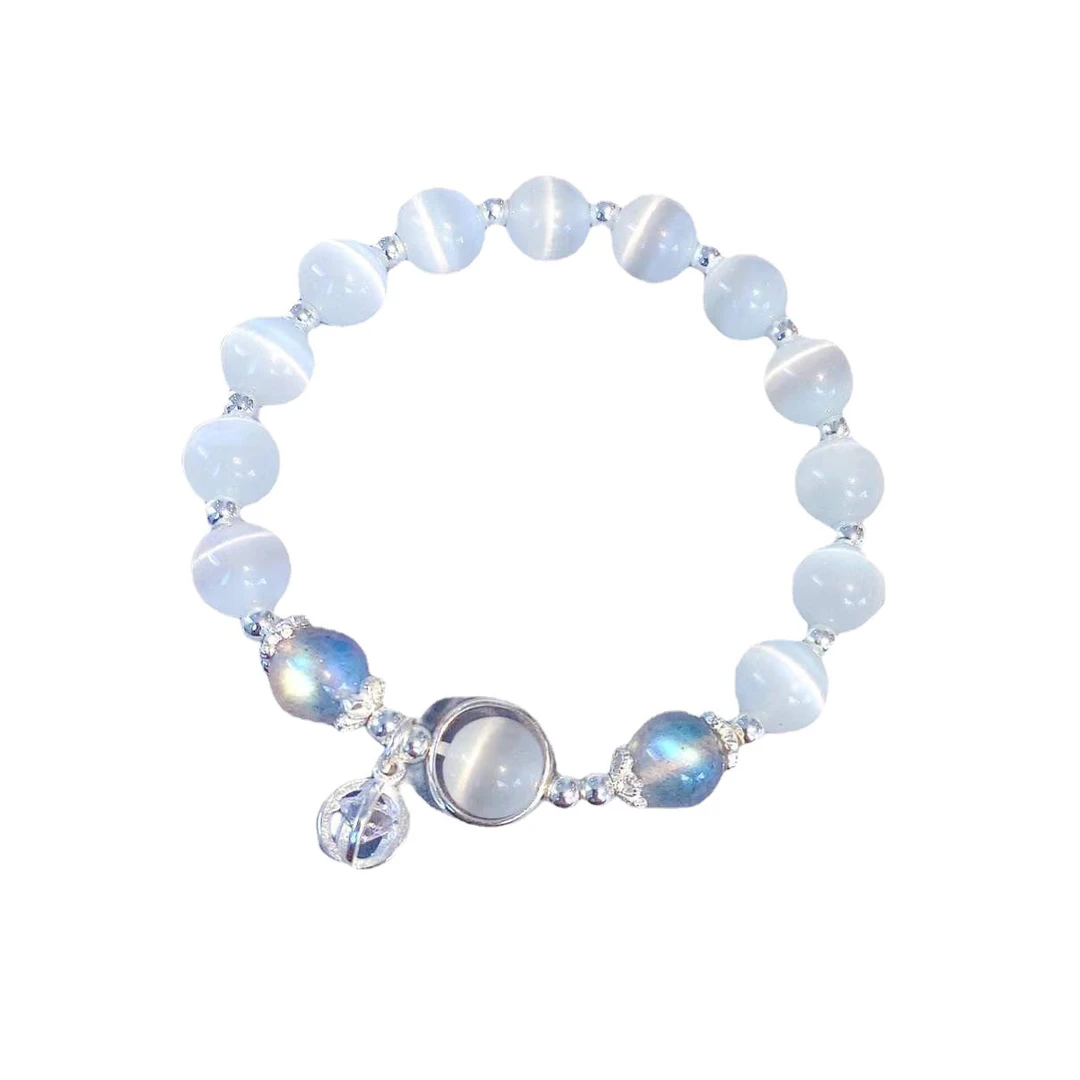 合金手链 厂长推荐 原创设计白猫眼石灰月光水晶女手链闺蜜手串