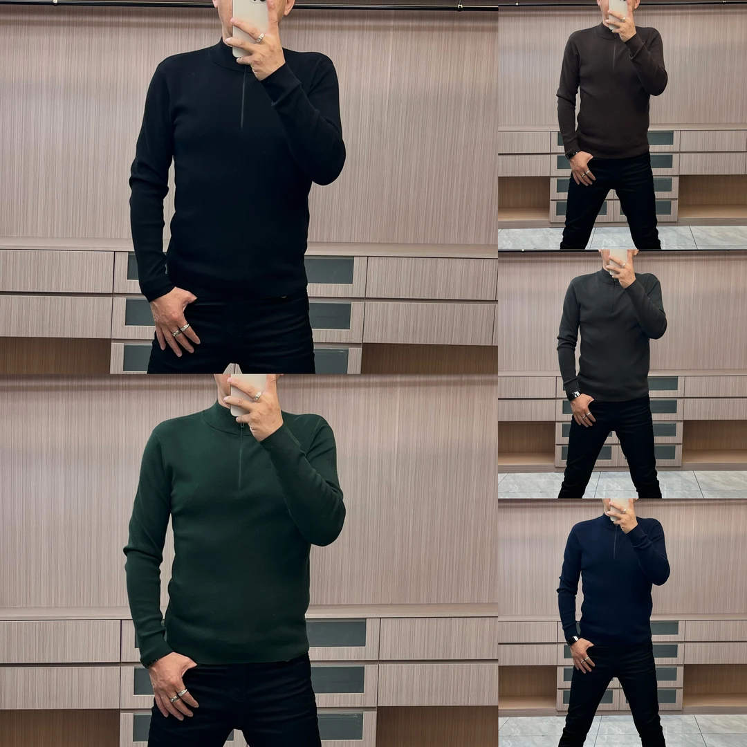 今晨优品-秋季新品简约商务休闲半拉链莱赛尔针织羊毛Polo衫78526