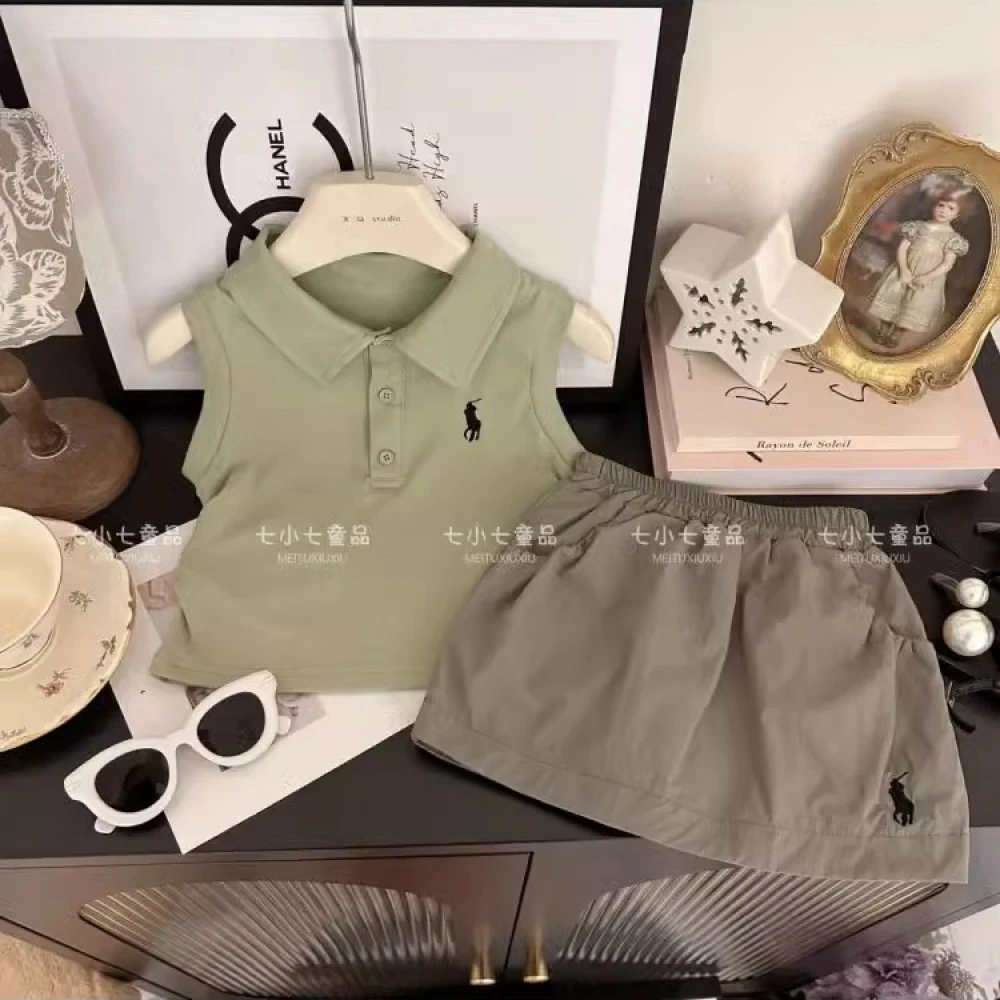 现货圆子家 女童POLO衫套装夏季新款休闲韩版宝宝洋气套装28073
