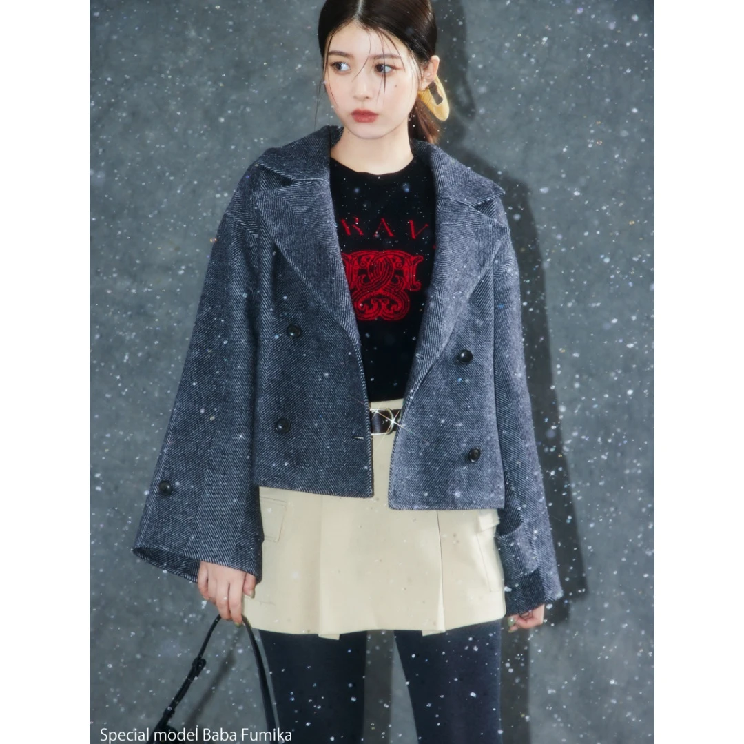 【MonTendre】 明星杂志款 S 气质百搭翻领短款毛呢大衣外套