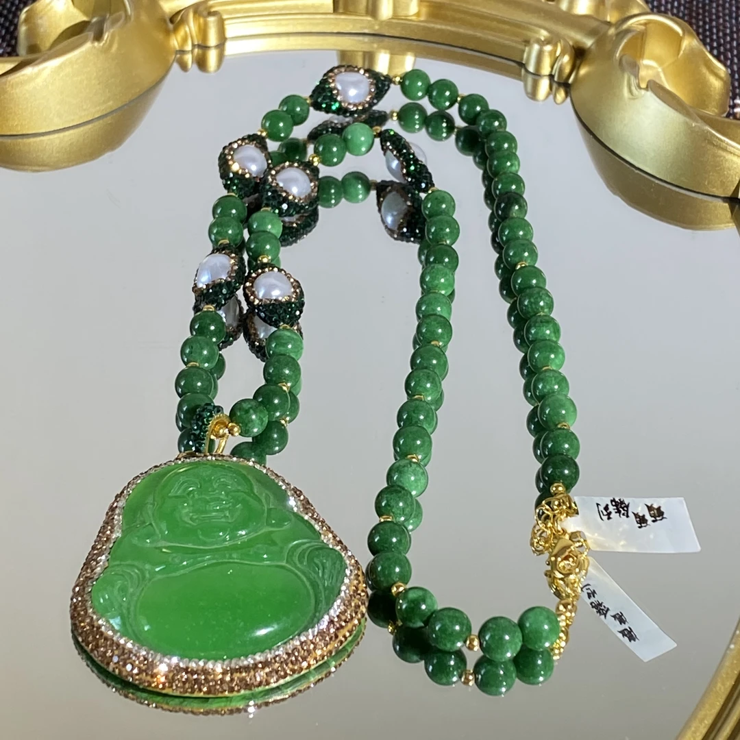 铜合金合成锆石项链 TTSD 绿色佛时尚潮流百搭款毛衣链 638