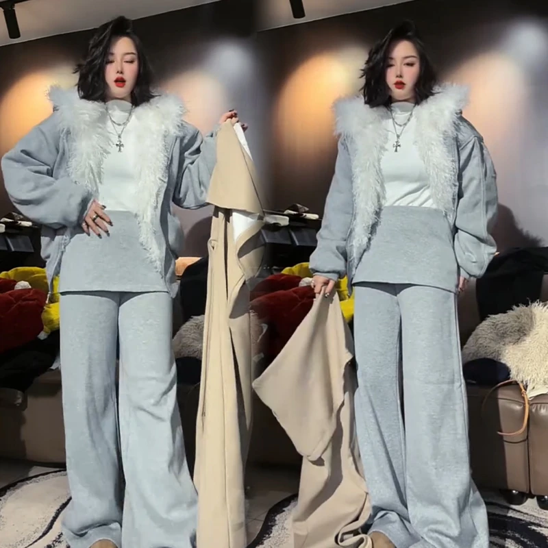 2025秋冬新款时尚显瘦气质网红高档套装女高级百搭宽松大码两件套