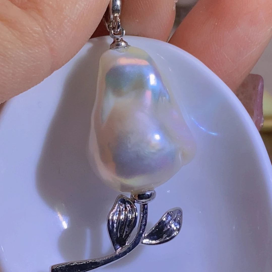 银S925镶嵌淡水珍珠天然淡水珍珠无染色无优化