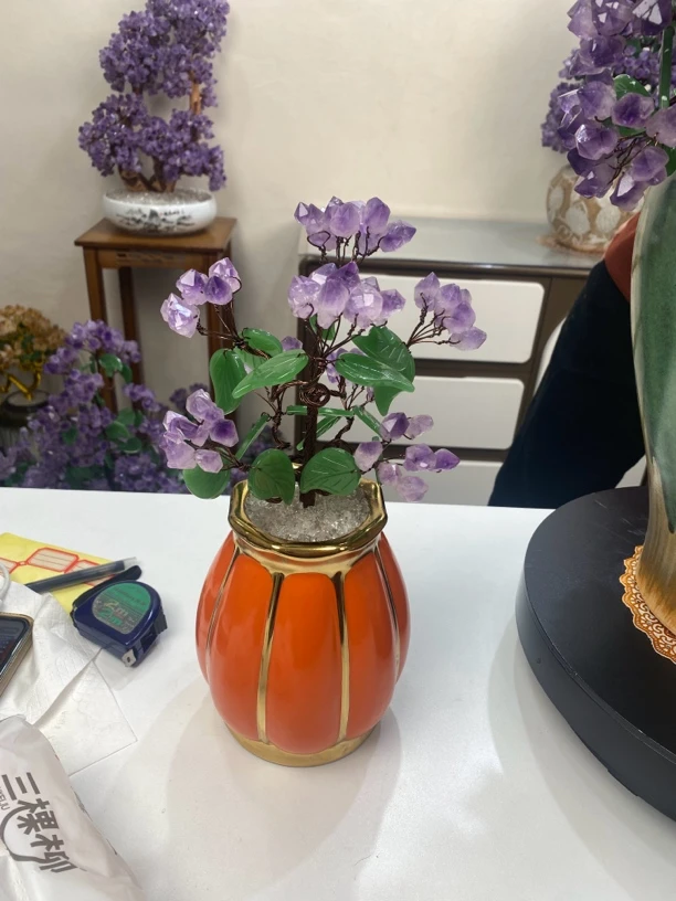 岩岩手工坊天然紫晶树心愿树摆件