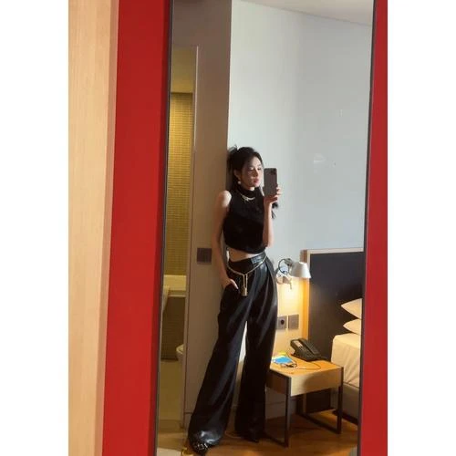 【雅乔定制】设计感皮裤黑色宽松阔腿裤DYYK-23071236