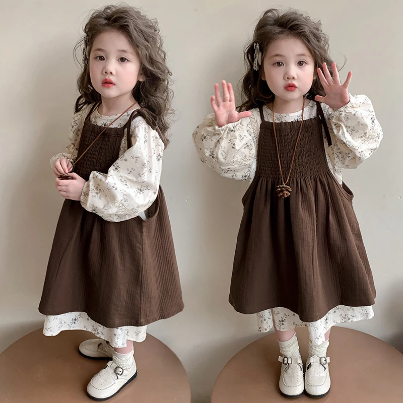 女童春装背带裙套装2025新款儿童森系连衣裙宝宝春秋款洋气公主裙