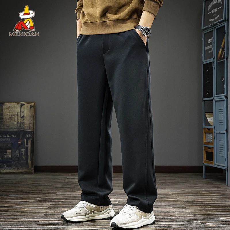 Mexican/稻草人秋冬针织直筒休闲裤男款美式宽松阔腿卫裤运动裤子