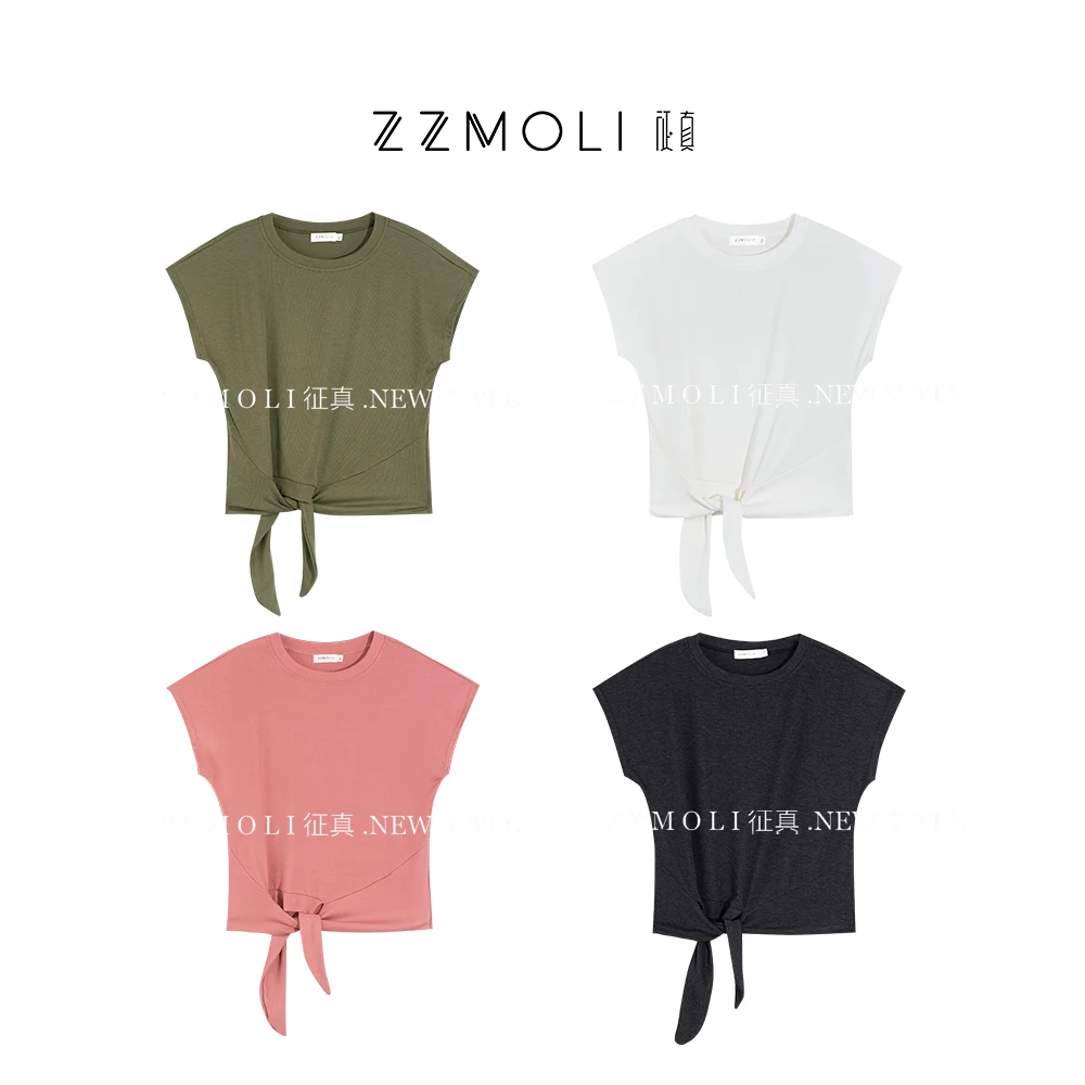 ZZMOLI新款小众绑带设计感短袖T恤女款显瘦简约洋气衣服ZBY29775