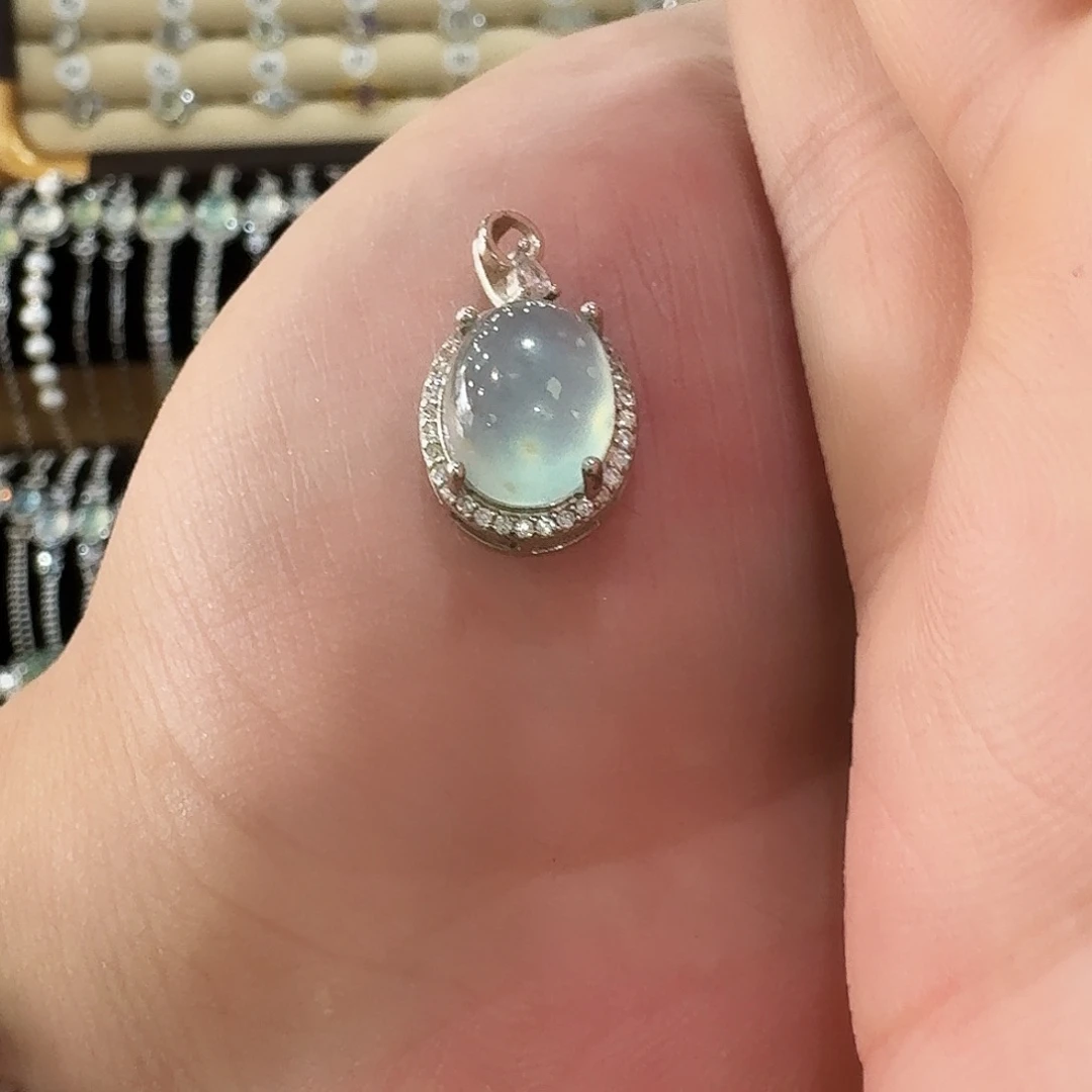 银S925镶嵌蛇纹石玉吊坠(赠链)X*