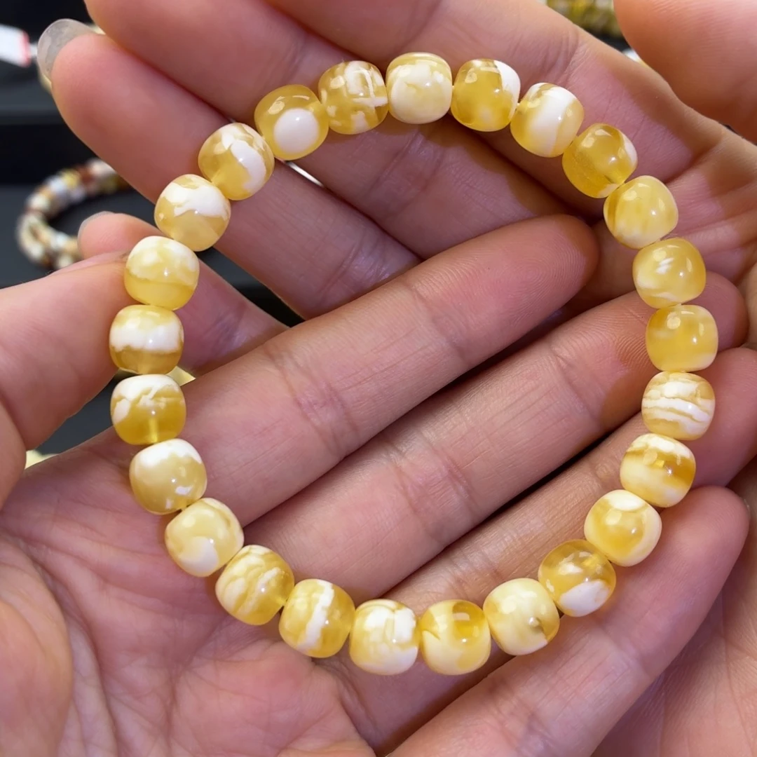 琥珀未镶嵌珠宝奇石金瓷白妖8.5