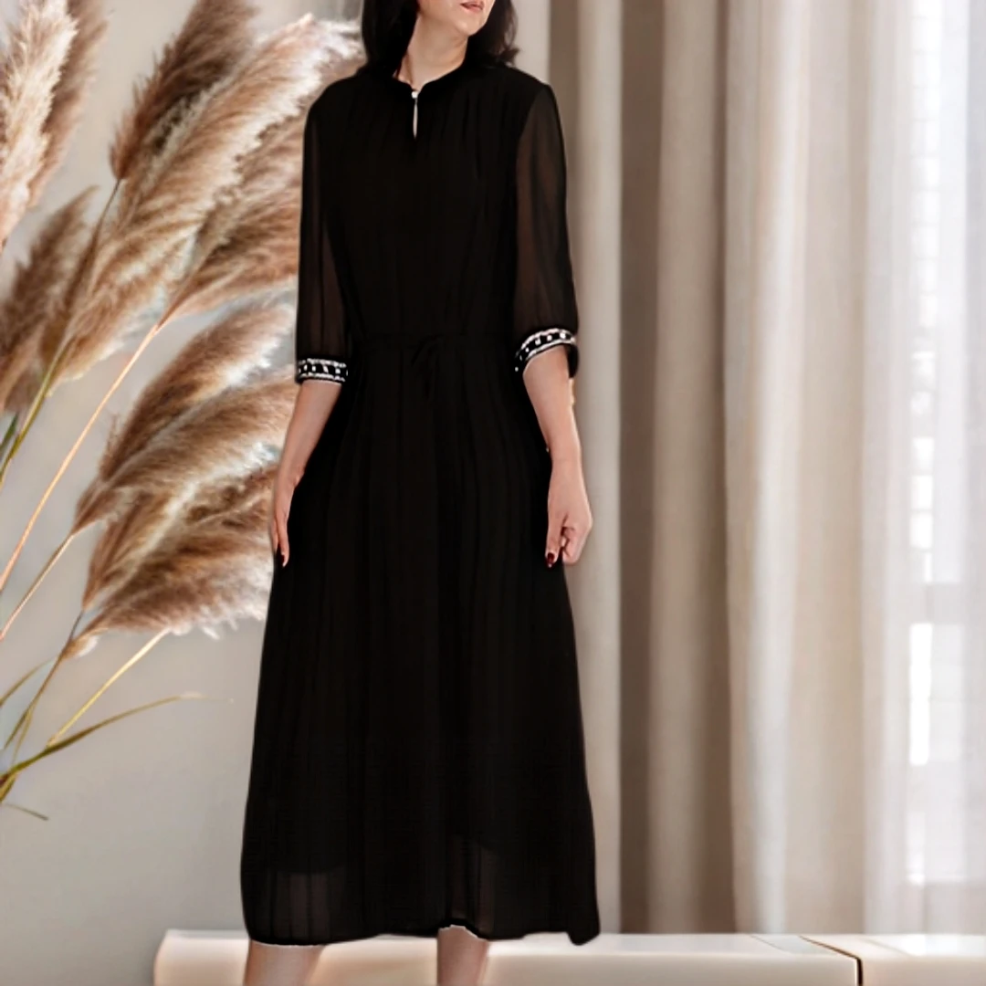 F502【旭日东方】黑色设计师高定款夏季时尚连衣裙气质百搭显瘦