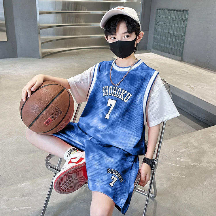 儿童篮球服短袖套装男童网眼7号球衣中小学生扎染速干运动训练服