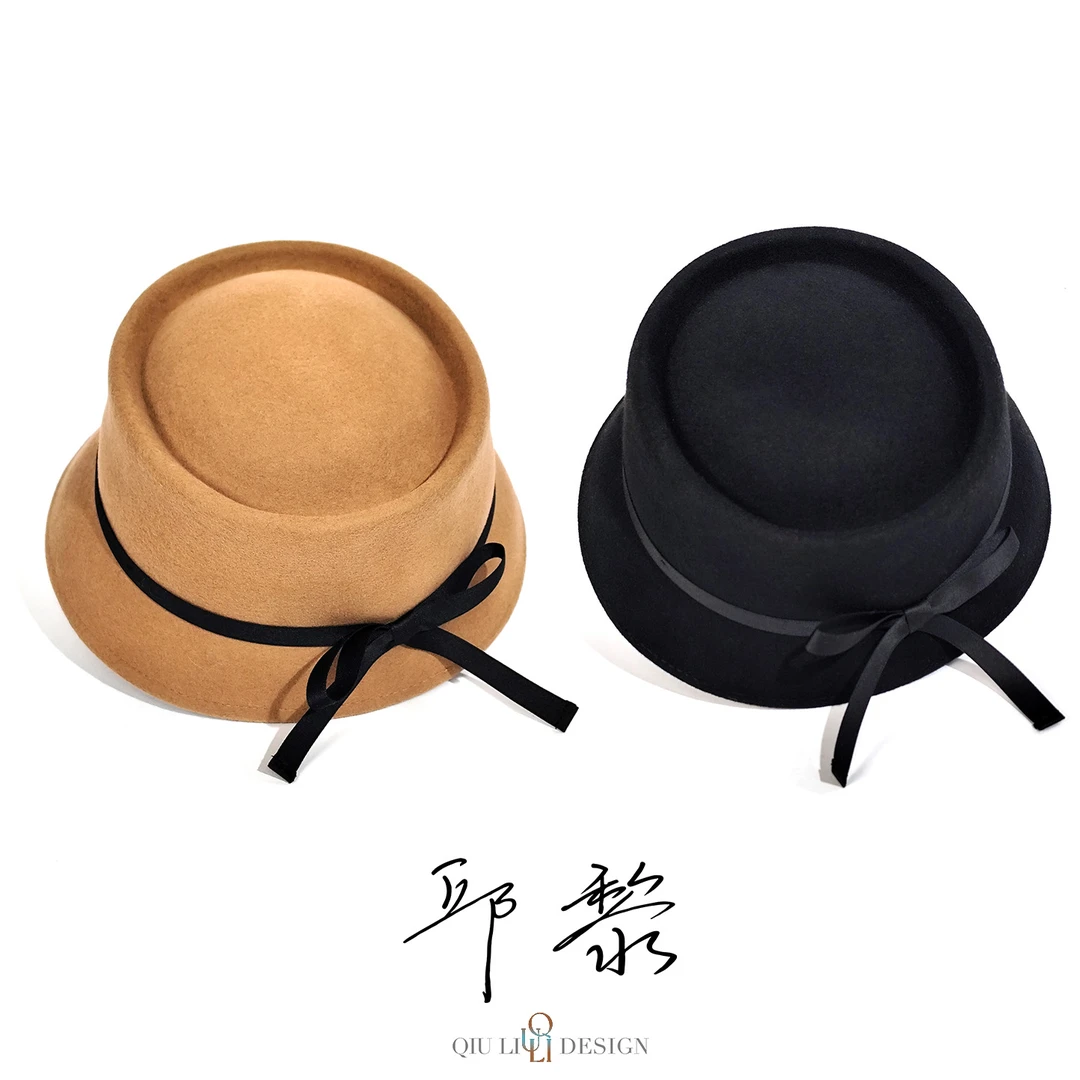 小法式渔夫帽日单澳洲绵羊毛平顶织带浪漫女士秋冬毡帽.1N44