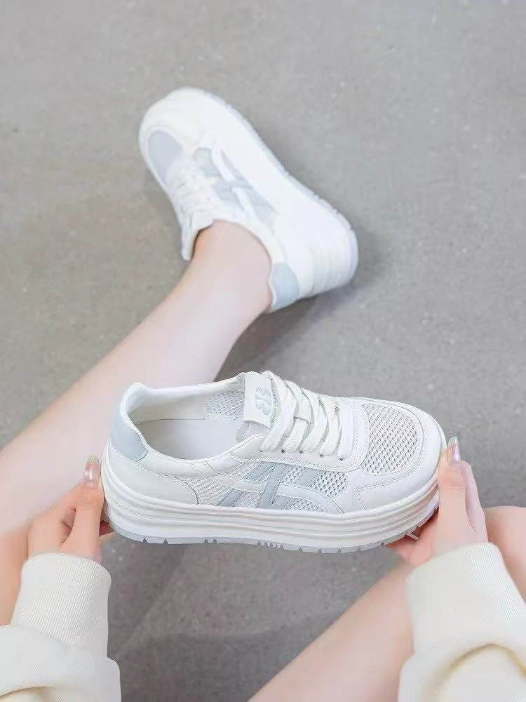 2025厚底EVA发泡底真皮单网透气小白鞋夏季百搭