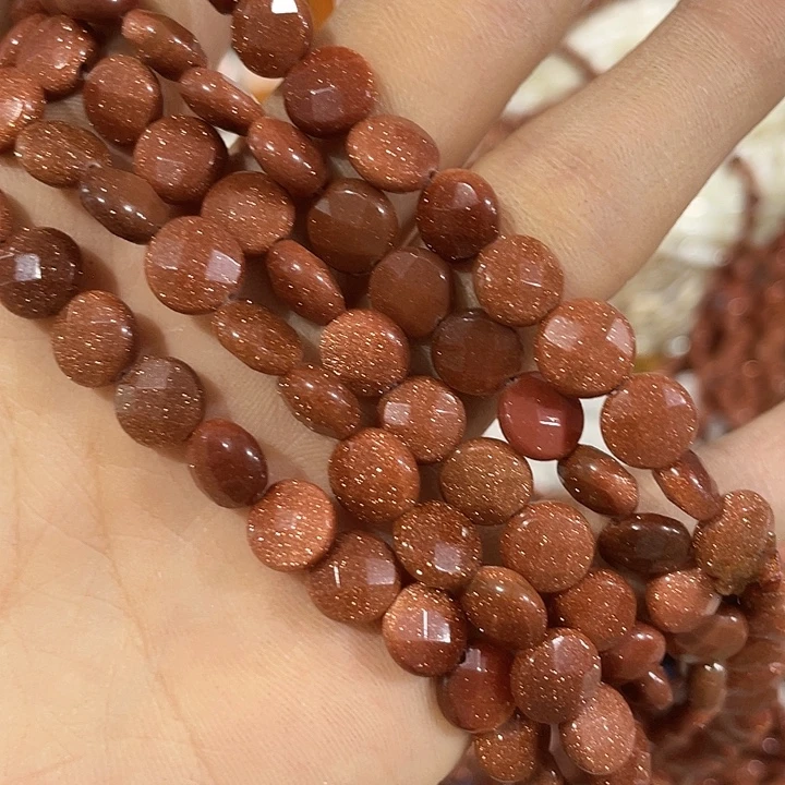 玛瑙/玉髓合金珠宝半成品一条8mm金沙切面圆片