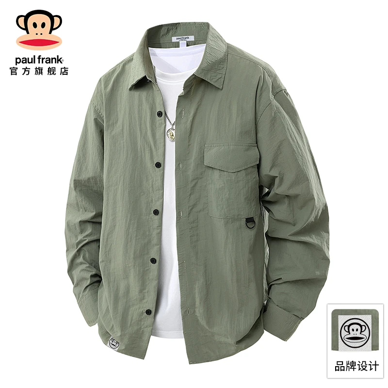 PaulFrank/大嘴猴潮流工装衬衫男士秋冬新款宽松休闲长袖衬衣外套