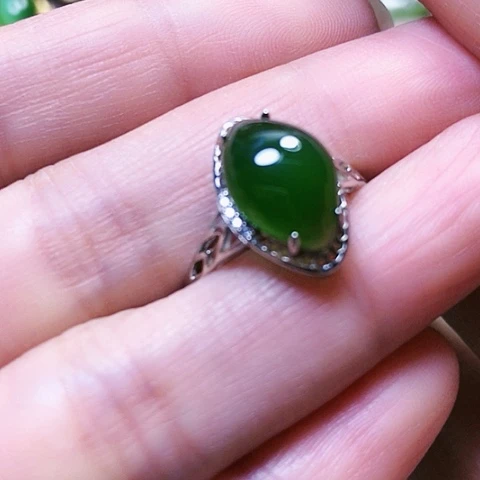 和田玉戒指银S925镶嵌