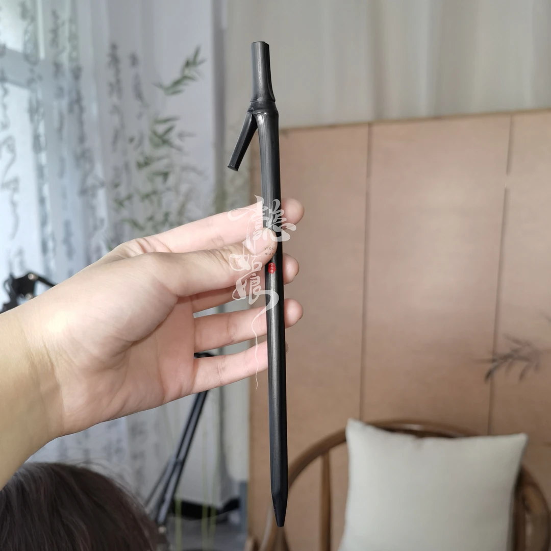 实心竹簪碳化竹枝发簪古风可直接挽发非遗绒花缠花主体纯手工黑色