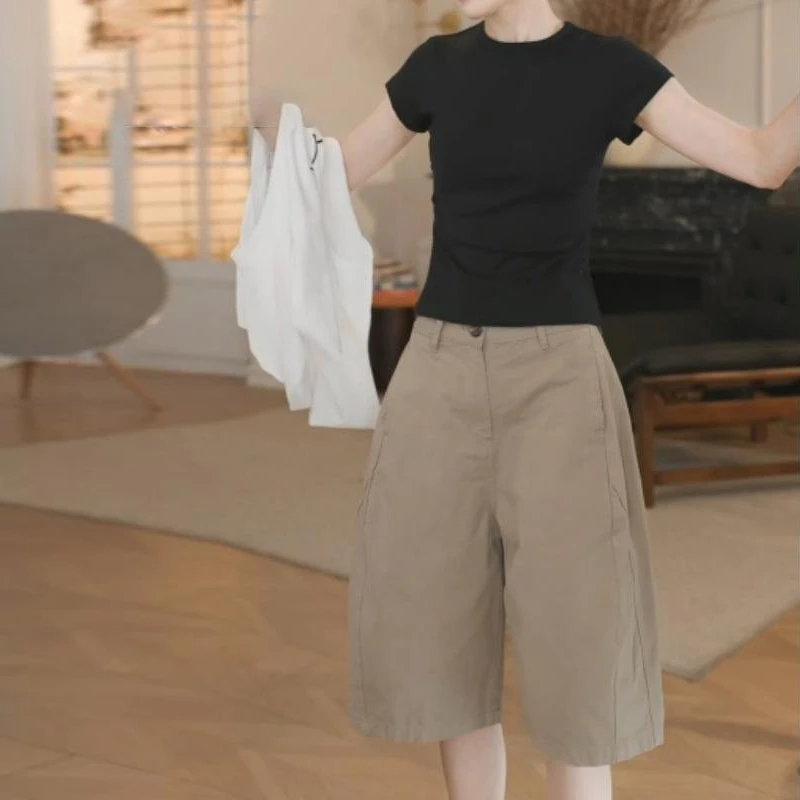 香朵儿高级感休闲工装裤2025夏季新款复古港风气质时尚休闲五分裤