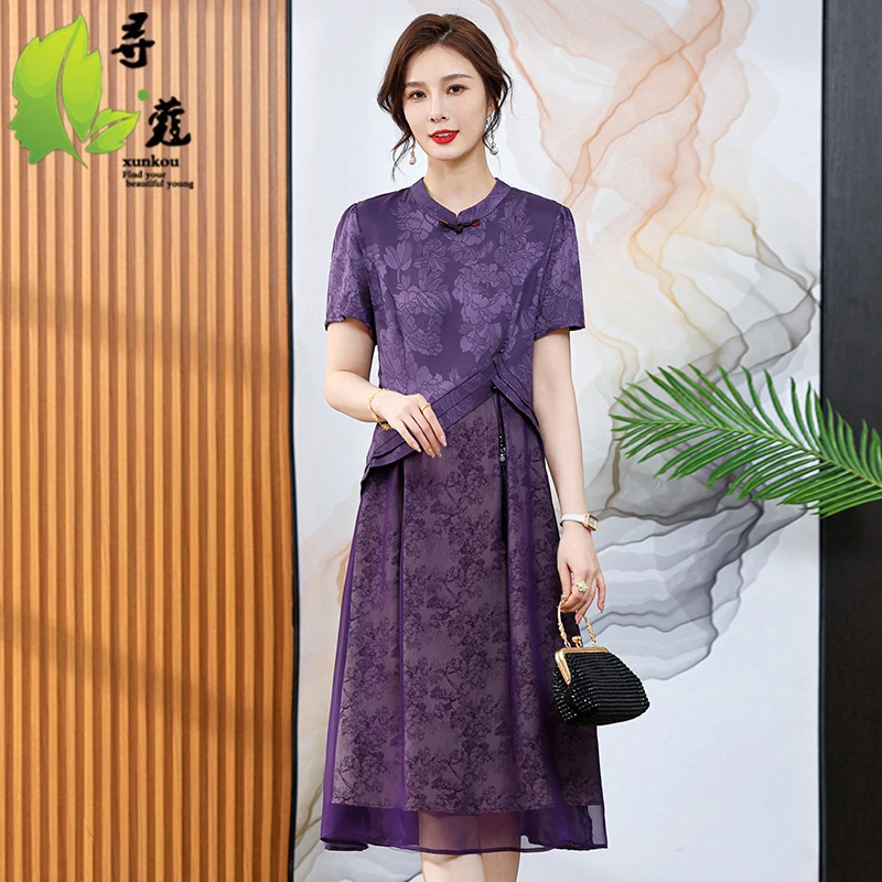 国风女装中年妈妈装新品连衣裙时尚夏季中老年服装显瘦女士裙子薄