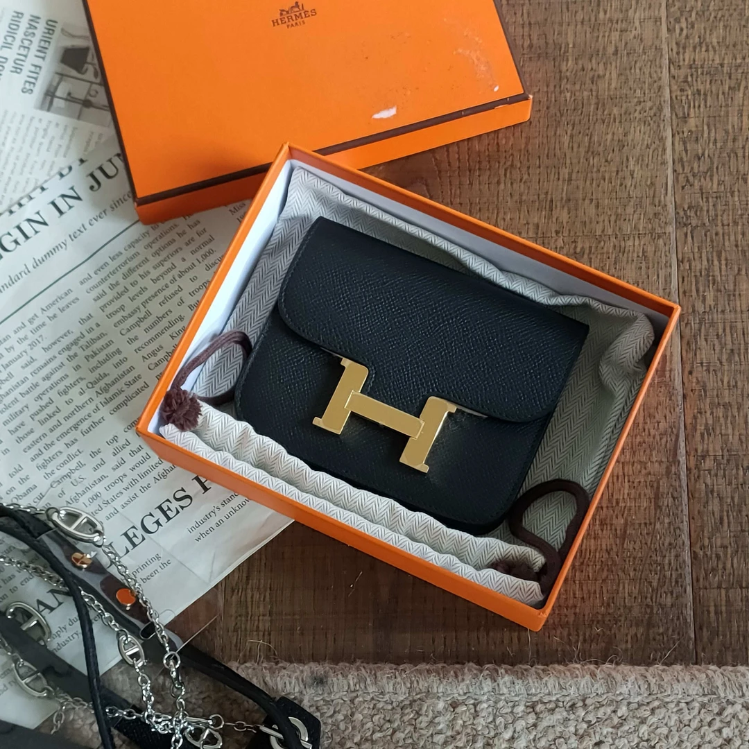 99新 Hermes/爱马仕 Azul-黑金E皮康康Slim钱包38098