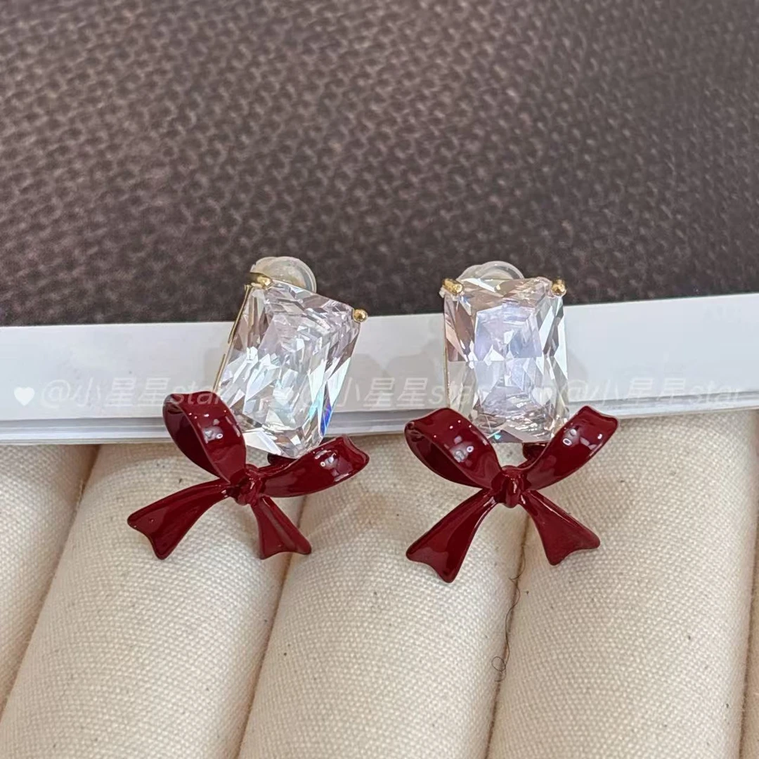 红色蝴蝶结铃铛耳环女可爱少女心耳环新年耳饰