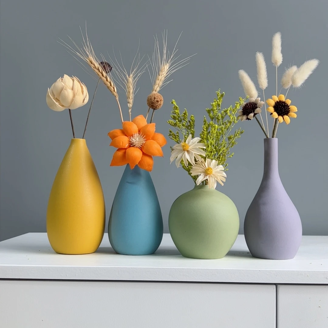 摆件陶瓷小花瓶摆件含花总高约20-30cm