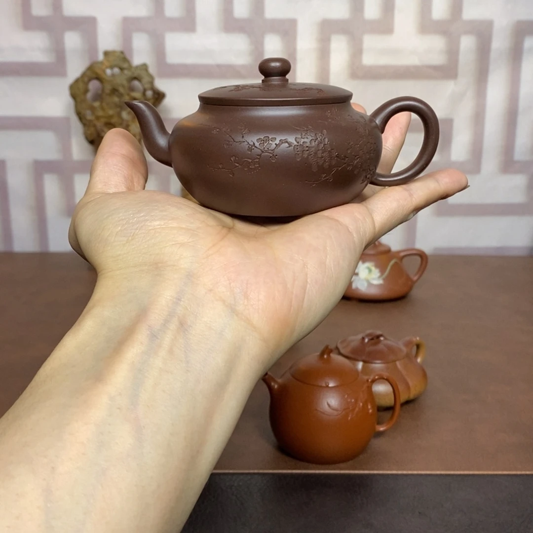 茶壶紫砂紫砂茶具老紫泥平盖莲子