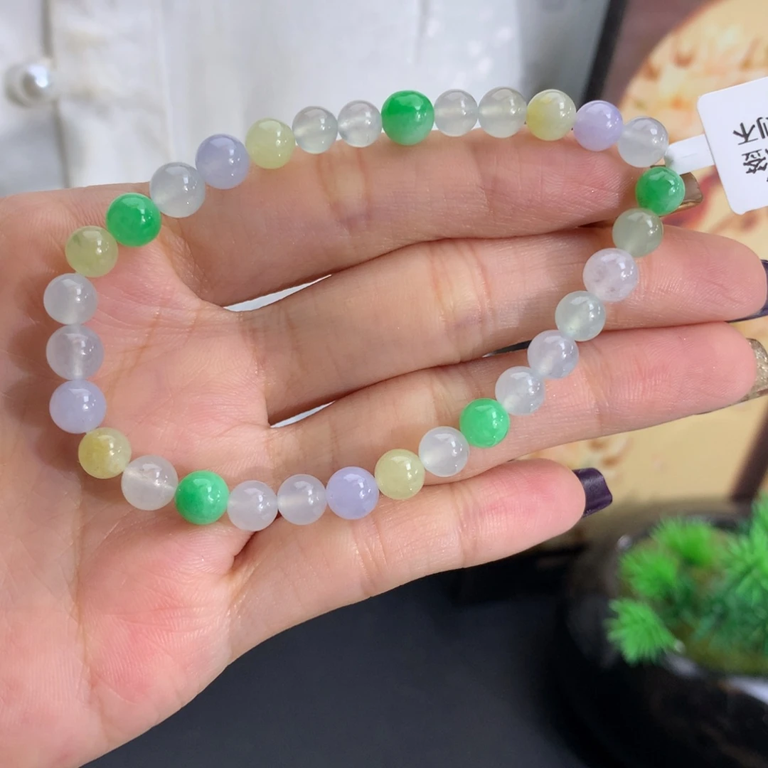 翡翠未镶嵌手串卡5.4-6.4胶润多宝手串