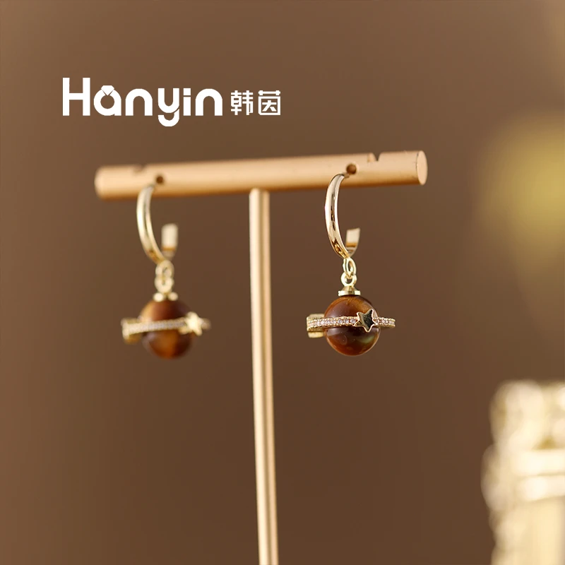 铜合金合成锆石耳饰 925银针经典立体星球百搭耳钉AAA