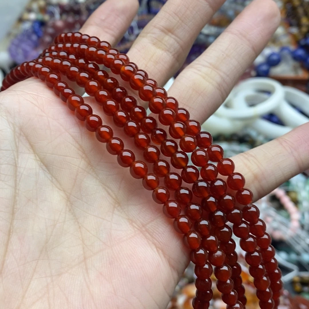 玛瑙/玉髓未镶嵌珠宝半成品一条天然5mm精品红玛瑙圆珠