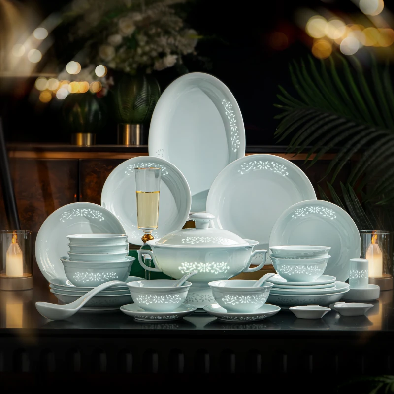 餐具套装 景德镇青瓷釉下彩碗碟家用 宴请高档中式结婚乔迁礼盒