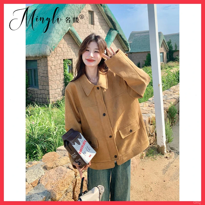 卡其布高级感秋季宽松高端新款休闲优雅皮夹克时尚夹克别致2025