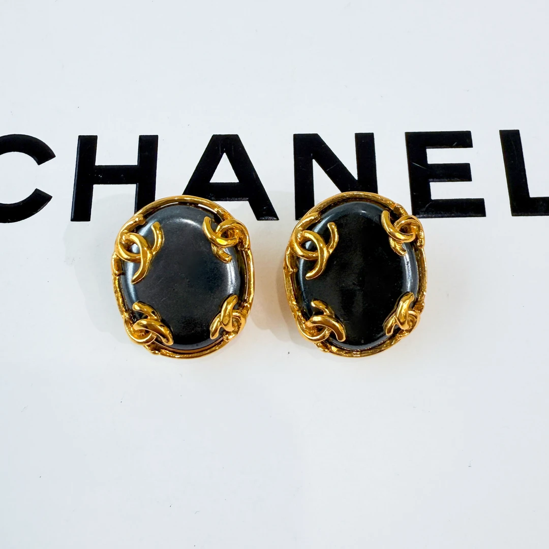 95新 Chanel/香奈儿 Chanel vintage香奈儿中古黑曜石耳夹