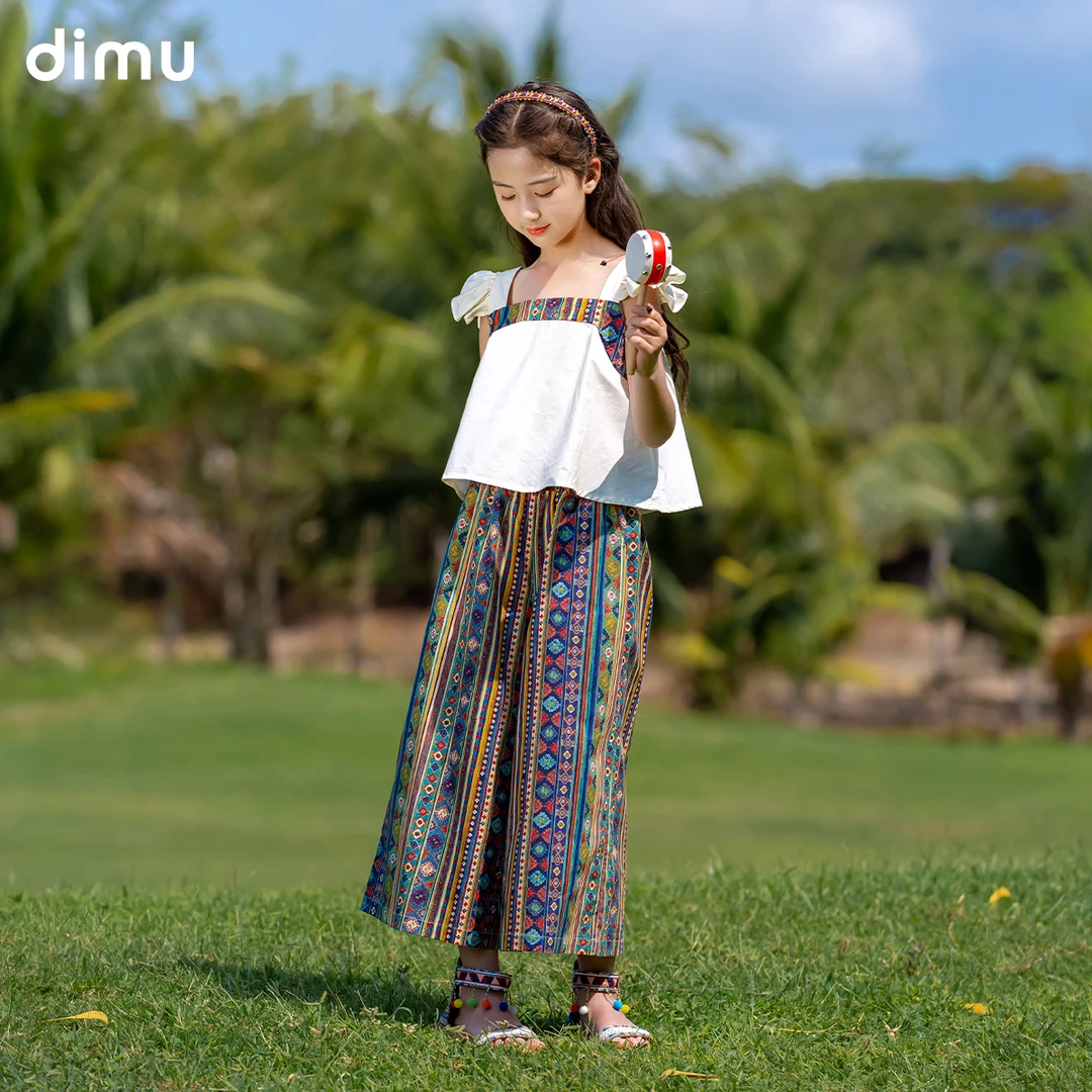 笛牧女童套装2025夏装新款洋气时髦民族风无袖上衣薄款儿童两件套