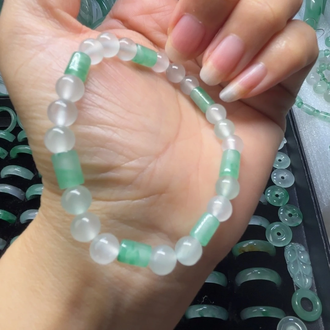 石英质玉（非洲翠）未镶嵌戒指  珠子  手镯冰绿手串