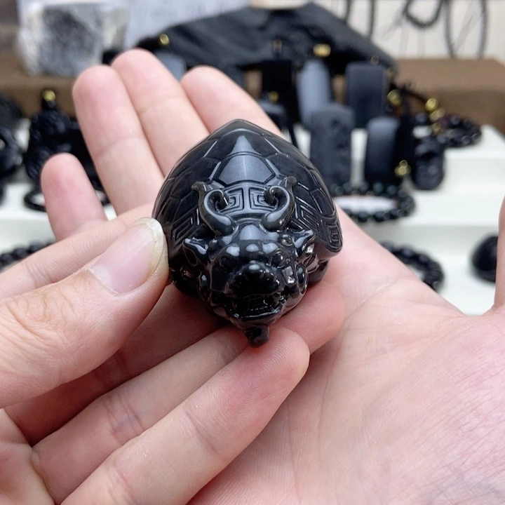 未镶嵌手链和田玉（墨玉）龙龟特色料124.3克