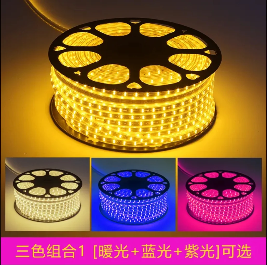 LED家用三色变光220V高亮灯带家装客厅卧室吊顶暗槽天花板氛围装