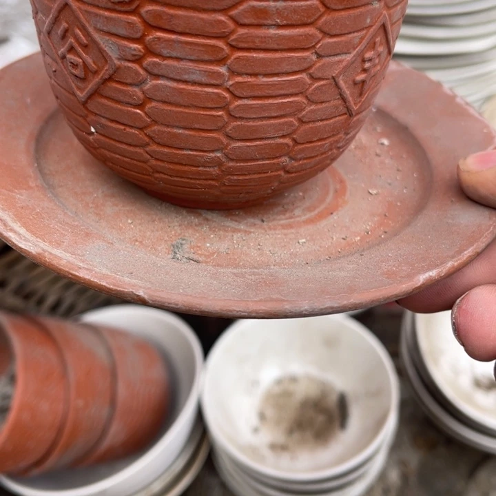 瓷其他红陶杯子加托盘两套