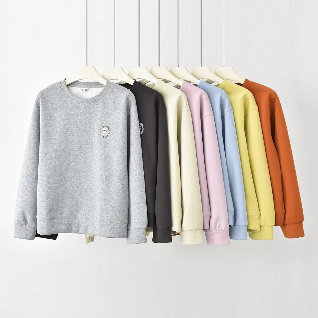 套头元宝袖刺绣圆领长款春季卫衣百搭打底宽松上衣保暖时尚797