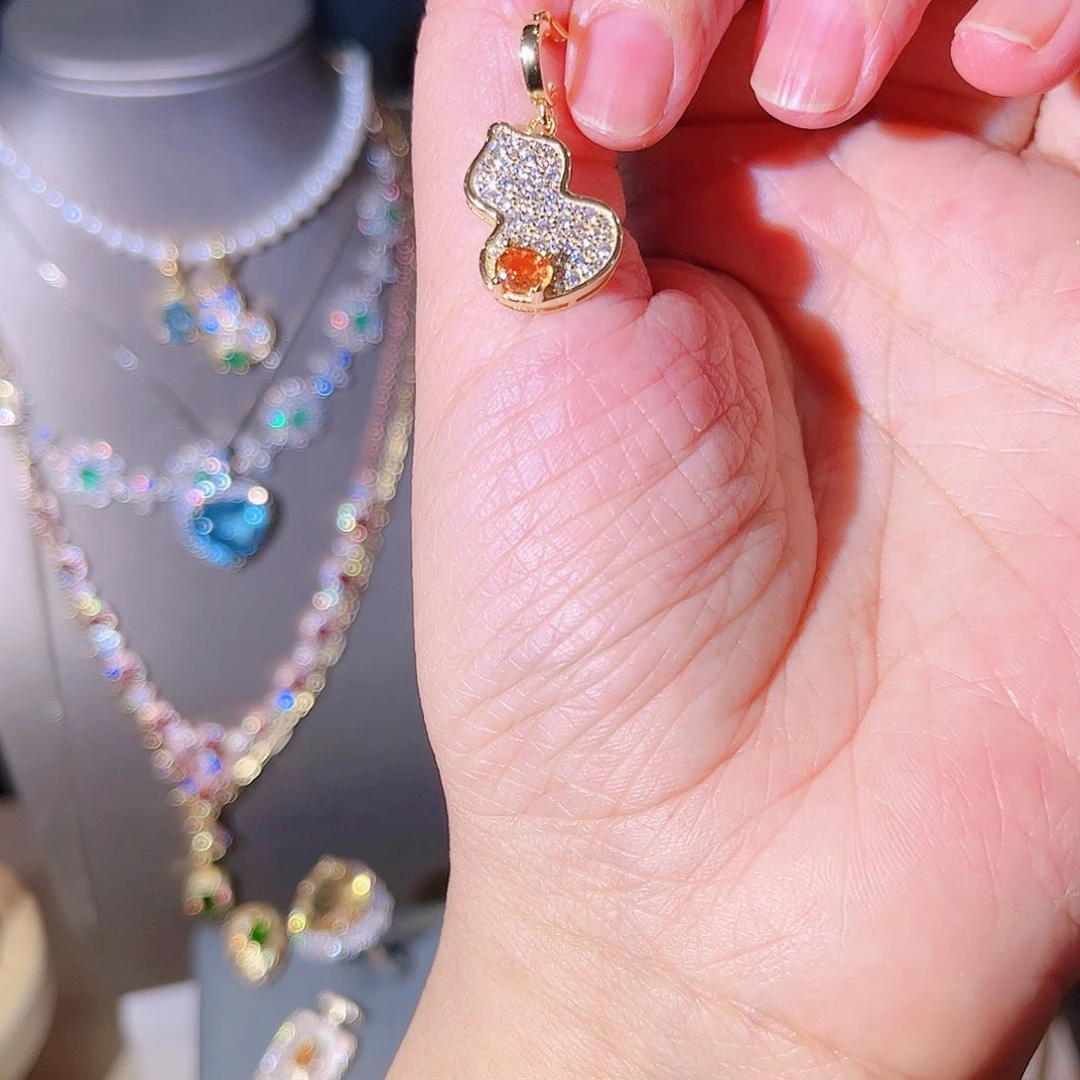 彩色蓝宝石颈饰银S925镶嵌