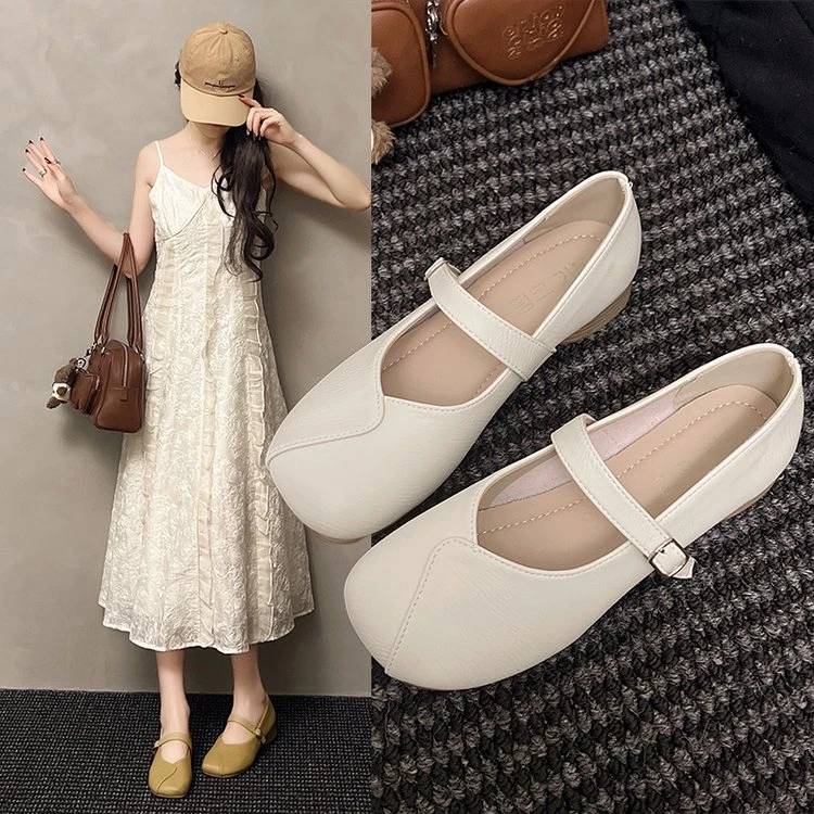 玛丽珍鞋女2025春夏新款圆头复古浅口粗跟一字带休闲软底浅口单鞋