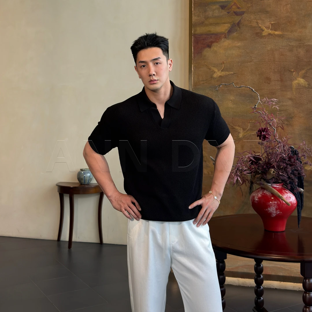 ANN DNR “杰N亚海鸥领”针织镂空透气百搭时尚polo领T恤SL80174