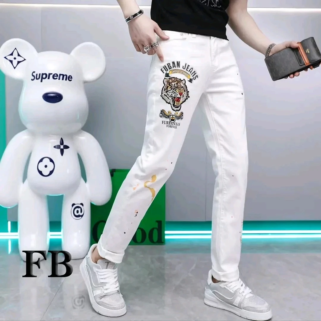 欧洲站男士夏季时尚高品质个性牛仔裤新款修身弹力百搭小脚长裤潮