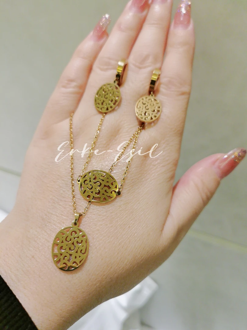 钛钢项链 原创民族风钛钢三件套/耳环-项链-手链