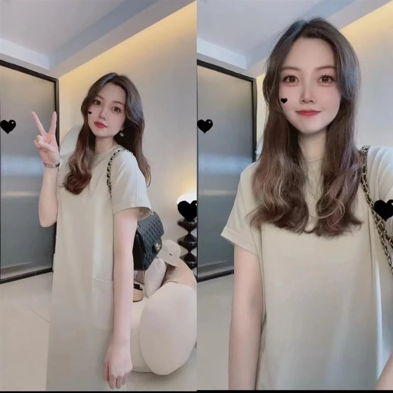 简约高级感垂顺不挑人连衣裙百搭显瘦宽松口袋直筒裙女